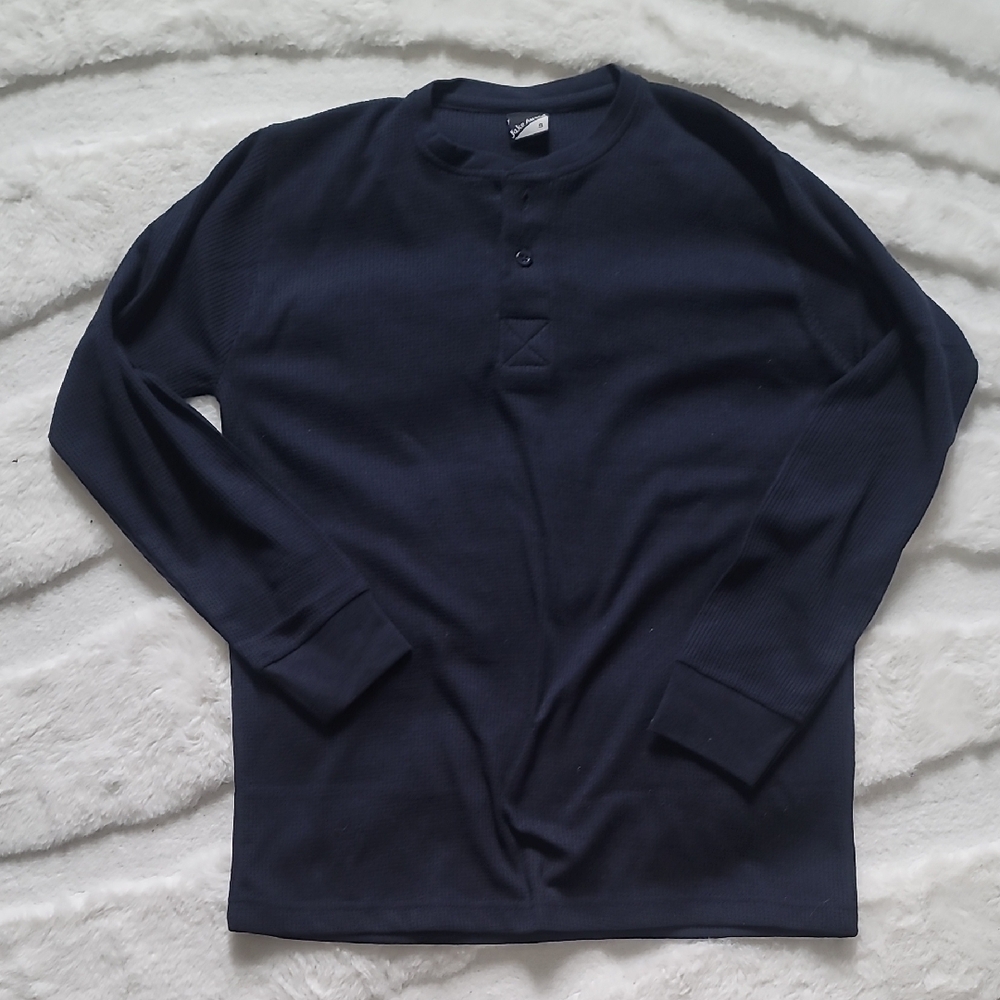 Jake Austin Navy Blue  Long Sleeve Thermal Henley Shirt